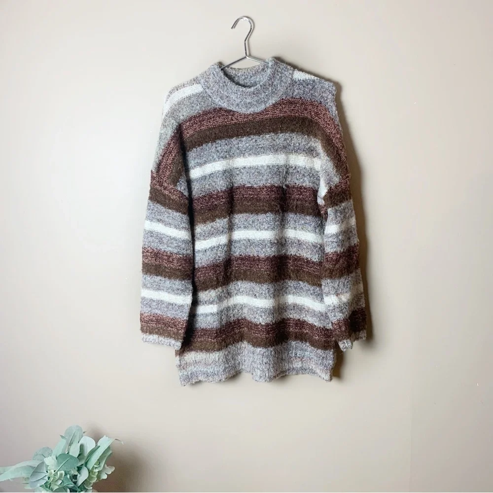 [Universal Thread] Brown & Gray  Striped Mock Neck Longline Pullover Sweater